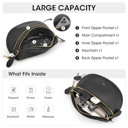 Kattee Spacious Leather Bum Bag for Women with RFID Blocking - color: Black