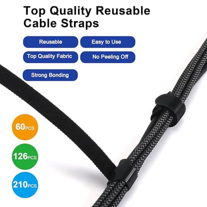 Nettbe Reusable Cable Ties, 210 PCS 8 Inches Adjustable Cord Straps Wire Organizer Cord Wrap and Hook Loop Cable Management (Pack of 4) - size: 8inches-210PCS (Pack of 4)