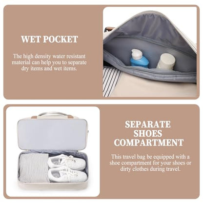 Weekender Bags for Women, Carry-On Overnight Travel Duffel Bag - color: Beige & Brown, size: Extra Large