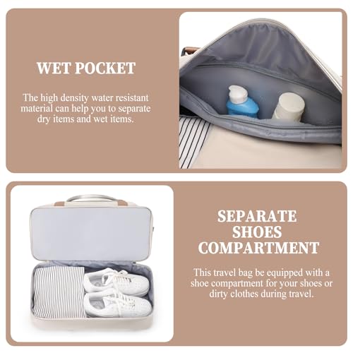Weekender Bags for Women, Carry-On Overnight Travel Duffel Bag - color: Beige & Brown, size: Extra Large