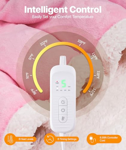 SIHOHAN 50 * 70" Pink & 50 * 70" Grey Heated Throw Blanket - Heated Wearable Blanket Throw with Foot Pockets
