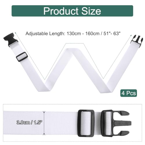 uxcell 4 Pcs Luggage Straps for Suitcases Luggage Connector Strap Buckle - color: White