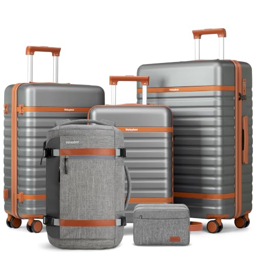 5 Piece Carry On 28/24/20 Inch Luggage Set With Travel Backpack - color: Grey, size: 5 Piece Set (28+24+20inch)