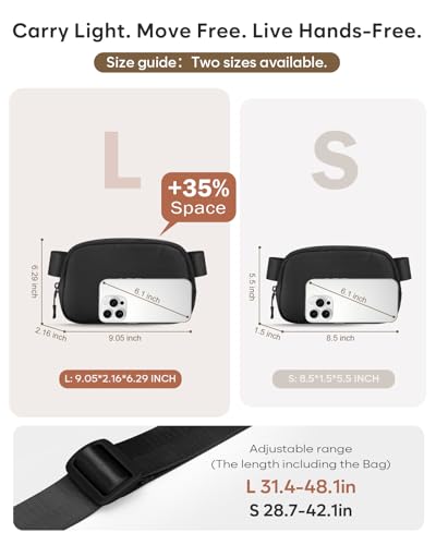 Pritent Fanny Packs for Women Crossbody Belt Bag With Zipper Back Pocket - color: Black, size: Large