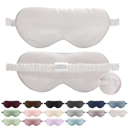 100% Mulberry Silk Eye Mask for Sleeping with Silk Wrapped Adjustable Strap,Ivory White - color: Ivory White