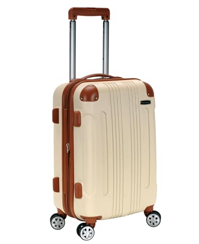 Rockland London Hardside Spinner Wheel Luggage, Carry-On 20", White - color: White with Brown Trim, size: Carry-on 20"