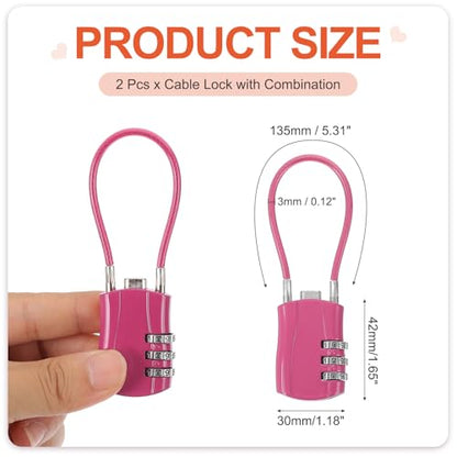 MECCANIXITY 2pcs Luggage Travel Lock 3 Digit Cable Combination Lock Rose - color: Rose, size: 5 Inch