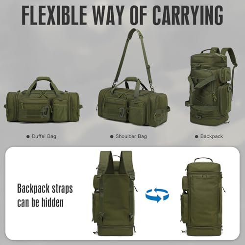 Tactical 체육관 및 여행 더플 백 백팩 남성용 밀리터리 스포츠 더플 백, 초록색., 미디엄 스포츠 더플 백 - color: 초록색.