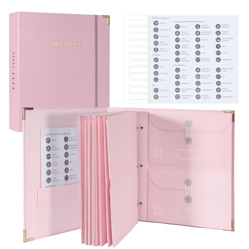 Important Document Organizer – Emergency File Folder Protect Your Family’s Legacy with 3-Ring and Label Pockets, Perfect for Home Office Filing and Gift Giving on Special Occasions - color: Pink