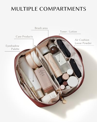 EACHY Travel Makeup Bag for Women, Flat Open Cosmetic Bag, Red, Medium - color: A - Red, size: Medium