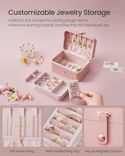 SONGMICS Travel Jewelry Organizer, 2-Layer Portable Jewelry Box Case - color: Jelly Pink