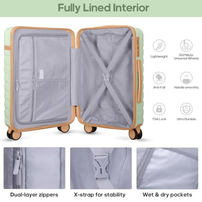 UKEIN Luggage Sets 3Piece, Carry On Luggage 20in Suitcase Set With Backpack - color: Light Green, size: 3 piece set (BP/20inch)