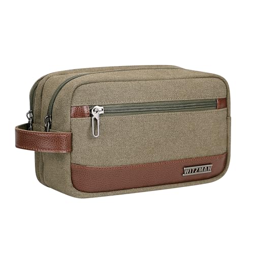 WITZMAN Canvas Toiletry Bag for Men Travel Toiletries Dopp Kit Multi-pocket - color: Army Green