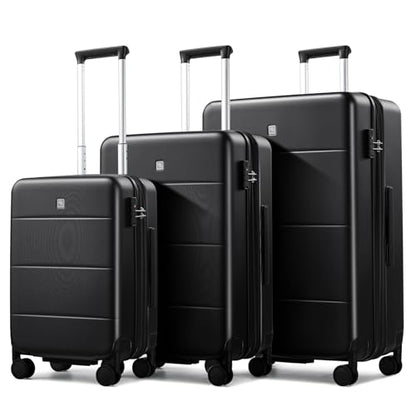 Hanke 3 Piece Luggage Set Expandable Hardside Suitcases with Spinner Wheels - color: Jet Black, size: 20/24/28 Inch EXT