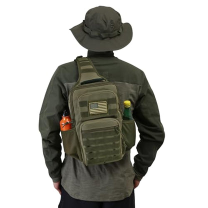 Rover Sling Pack Tactical Shoulder Sling Bag Backpack with Bottle Holder Crossbody Chest Bag, Olive - color: Olive