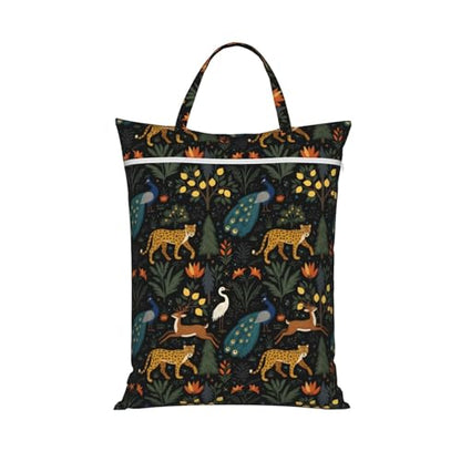 Peacock And Leopard Travel Laundry Bag Washable Dirty Clothes Bag for Gym - color: Peacock And Leopard