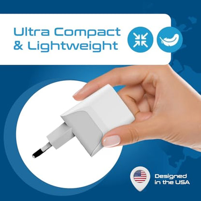Ceptics Italy, Europe Travel Adapter Plug Set - 2 Pack - with 2 USB + USA Socket Input - Type L and Type C - Ultra Compact - Safe Grounded Perfect for Cell Phones, Laptops, Camera Chargers