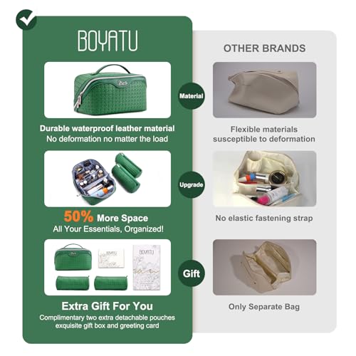 BOYATU Travel Makeup Bag Cosmetic Bags for Women: 3 Pcs Set Make up Bag - color: L38 Green