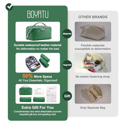 BOYATU Travel Makeup Bag Cosmetic Bags for Women: 3 Pcs Set Make up Bag - color: L38 Green