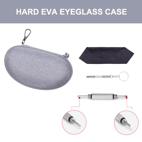 LTGEM Glasses Case Hard Shell, Hard Sunglasses Travel Case for Women Men, Large Eyeglass Cases with Clip and Cleaning Cloth - color: Blue