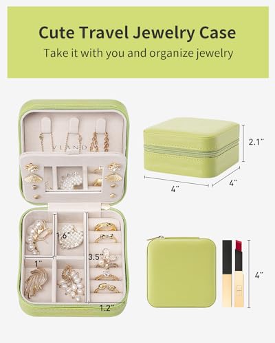 VLANDO Travel Jewelry Case with Mirror, Storage 3 Pairs of Stud Earrings - color: K.Green - Mirror