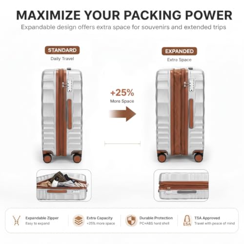 Rosamo 6-Piece Hard Shell Expandable Luggage Set, Airline Approved Carry-On - color: Silver