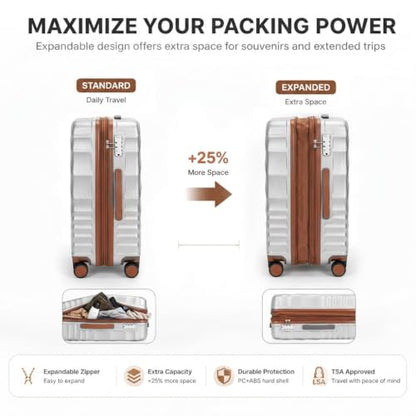 Rosamo 6-Piece Hard Shell Expandable Luggage Set, Airline Approved Carry-On - color: Silver
