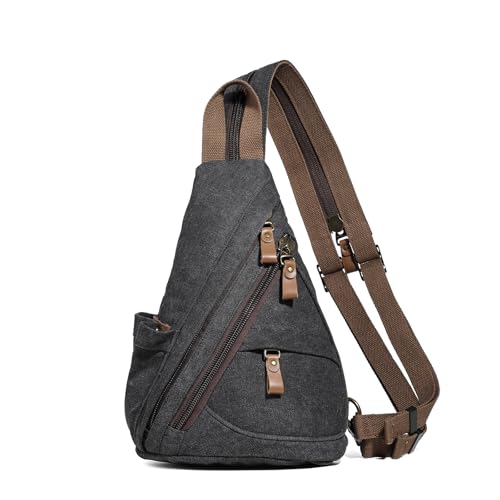 KL928 Canvas Sling Bag Small Crossbody Purse Casual Backpack for Men Women - color: Medium-black