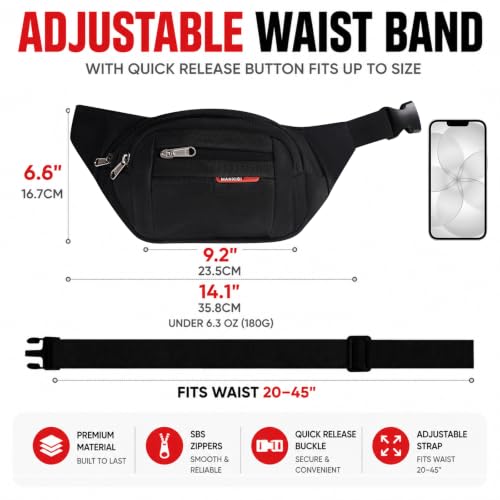1000D Water-Resistant Fanny Pack 4 Zipper Crossbody Sling Bag for Hiking