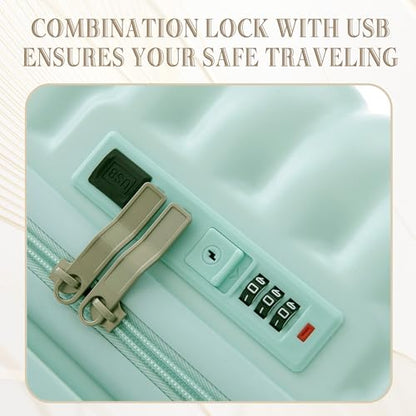 Luggage Set, ABS Hardshell Suitcase Spinner Wheel with Combination Lock - color: Vertical stripes blue, size: 20/24/28 Inch