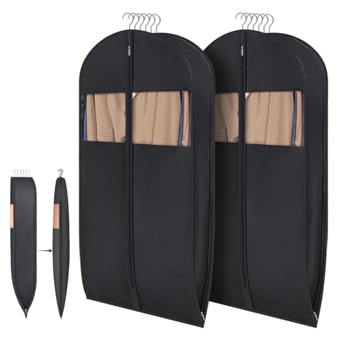 Syeeiex Compression Hanging and Space Saving Garment Bag, 43 Inch, Black - color: Black, size: 43" - 2pcs(8" Gusseted)