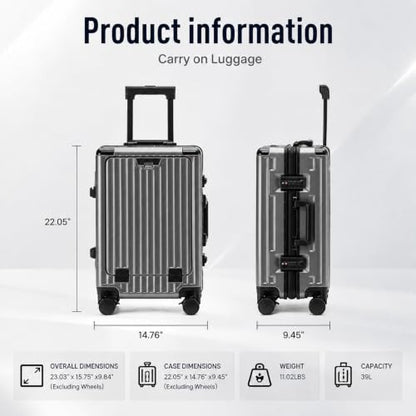 20" Aluminum Frame Carry-On with Front Pocket & USB Port - color: Gray