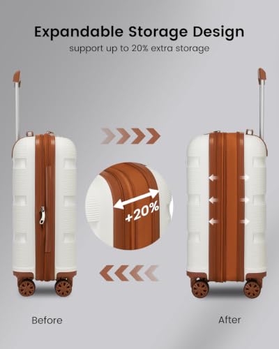 Kono 20 Inch Expandable Carry on Luggage, Airline Approved Suitcase, White - color: Cream White, size: Carry-on 20-inch expandable