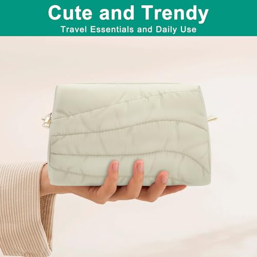 Small Makeup Bag for Purse, Quilted Travel Cosmetic Bag - color: A- Beige