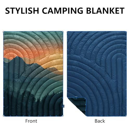Puffy Camping Blanket,Large Camp Blanket Outdoor Camping Quilt Waterproof - color: Cyan, size: 52x75"