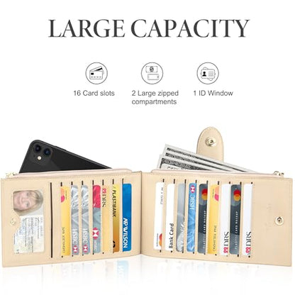 Travelambo Womens Leather Bifold Wallet, Slim RFID Blocking Card Holder - color: Khahi