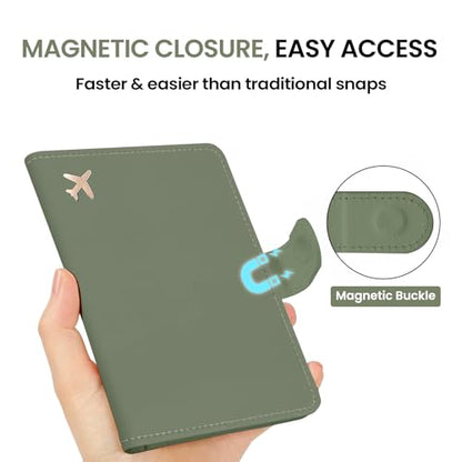 Passport Holder for Travel, RFID Blocking Wallet with Magnetic Closure - color: Z.G-Green