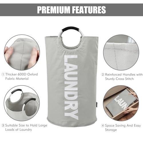 DOKEHOM 95L Large Laundry Basket Bag, Collapsible Tall Hamper, Grey - color: Light Grey, size: 95L