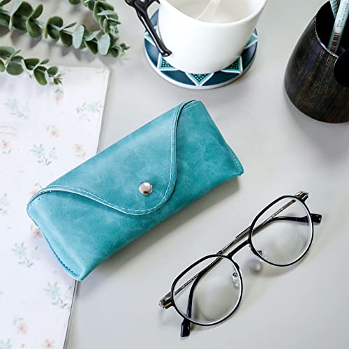 LogHog Portable Leather Glasses Case,Flexible Sunglasses Pouch Slim Case for Women Men Horizontal Eyeglass Case - color: Button-teal
