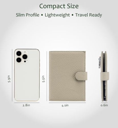 RFID Blocking Passport Wallet for Women, Leather Travel Wallet - color: Grey