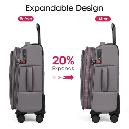 2-Piece Set(22/32in) Upright Spinner Softshell Luggage Sets - color: Grey, size: 2-Piece Set (22 inch/32 inch)