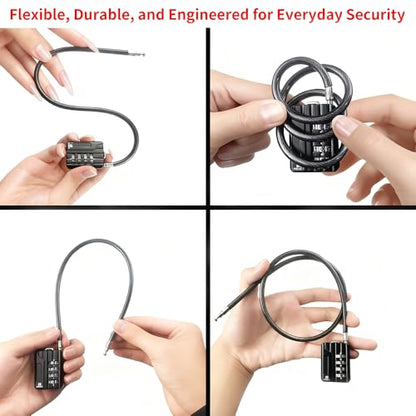 RESET-201 4-Digit Cable Padlock, 20 in 50cm 5mm Cable Loop, 1 Pack - size: 50cm(20 inch)Cable