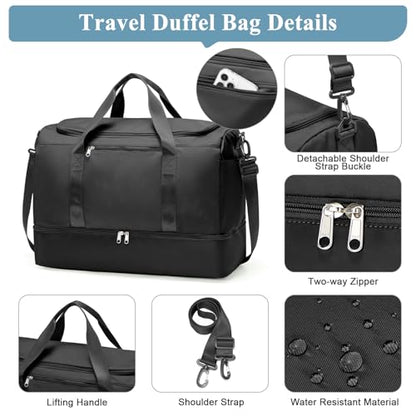 Travel Duffel Bag with Shoe Compartment, XL Weekender Bags for Women - color: A-Black, size: Extra Large