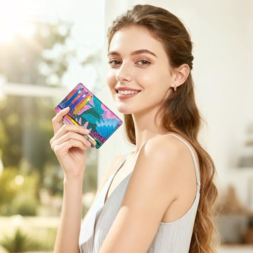 Tipmile Womens Credit Card Holder Wallet, Small Slim RFID Blocking Sleeve - color: Floral Bloom