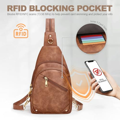 SYTRAH Anti Theft Sling Bag for Women, RFID Crossbody Purses Travel - color: Brown