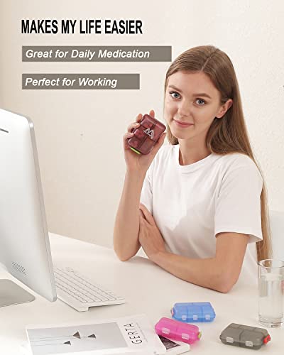4PS Travel Pill Organizer 10 Compartment Folding Small Pill Case Four Color - color: Dark Red + Gray + Pink + Blue