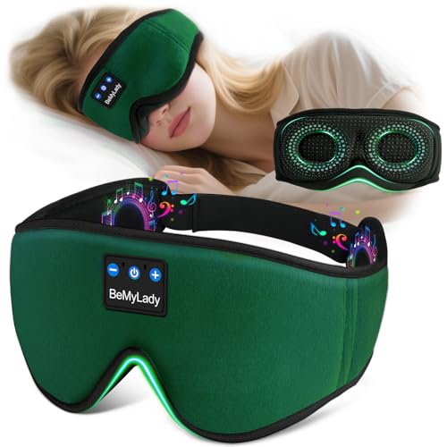 Sleep Mask with Bluetooth Headphone,100% Blackout, Zero Eye Pressure, Green - color: Green