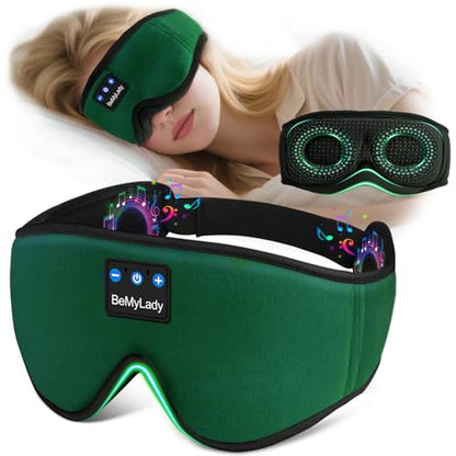 Sleep Mask with Bluetooth Headphone,100% Blackout, Zero Eye Pressure, Green - color: Green