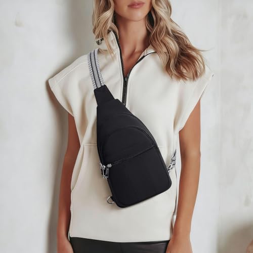 Puffer Sling Bag for Women RFID Anti Theft Crossbody Purse - color: Black