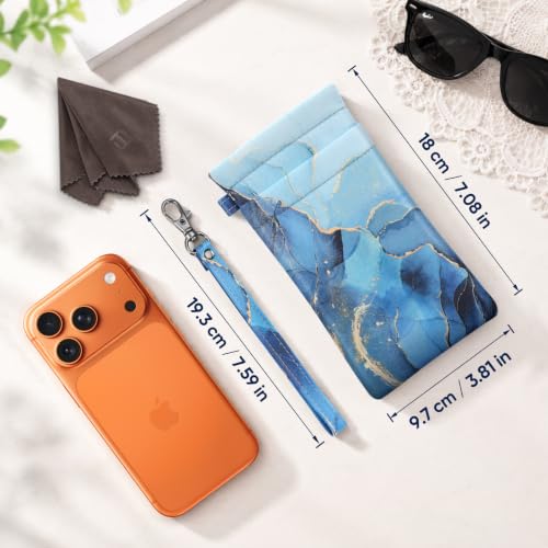 FINTIE Double Sunglasses Pouch with Strap, Squeeze Top Eyeglasses Case - color: Ocean Marble
